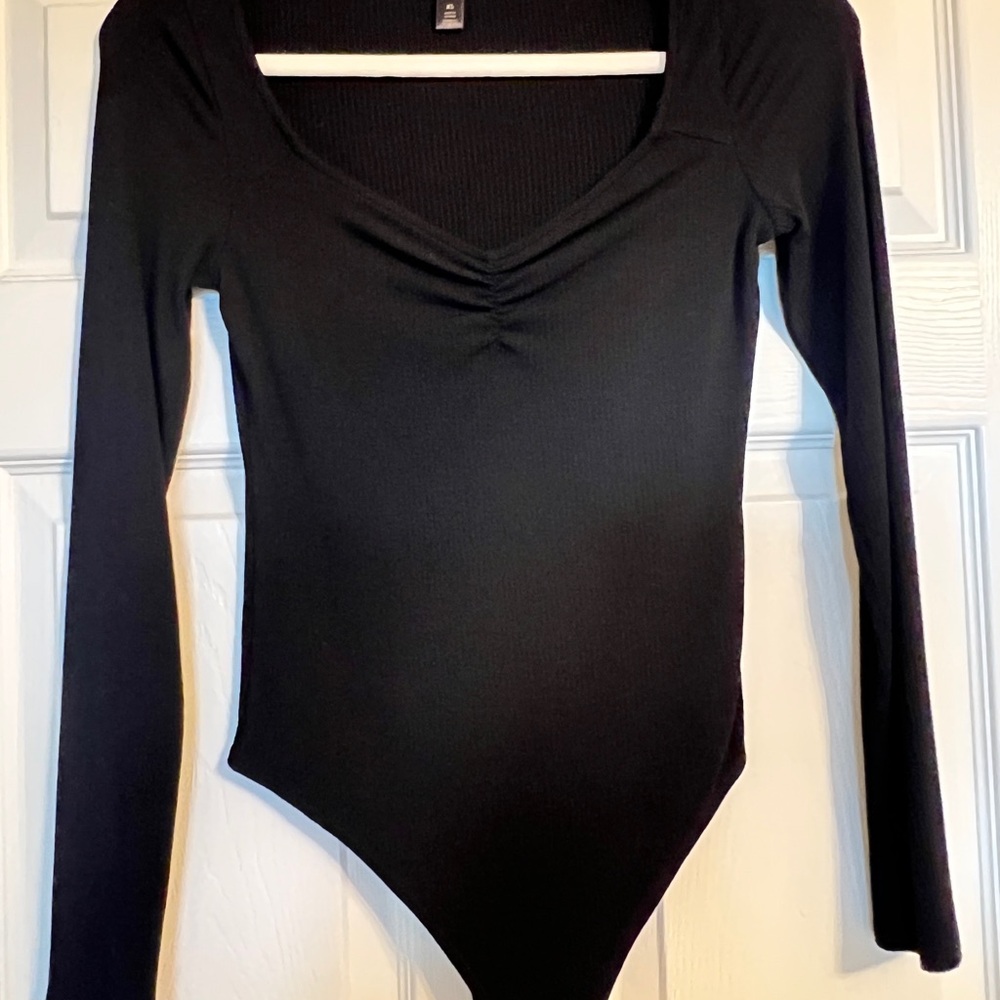 Banana Republic Ribbed Black Long Sleeve Bodysuit